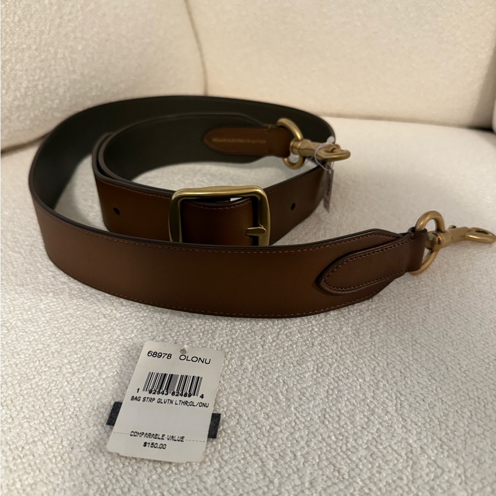 Coach leather bag strap brown (pine) with gold hardware